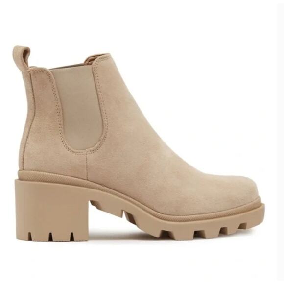 Steve Madden Hadlee Lug Sole Chelsea Boots 8.5 Tan Suede Heel Ankle Booties - Picture 1 of 8